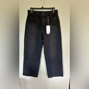 NWT Quince Black Flare-Leg Ankle Jeans with Front Patch Pockets